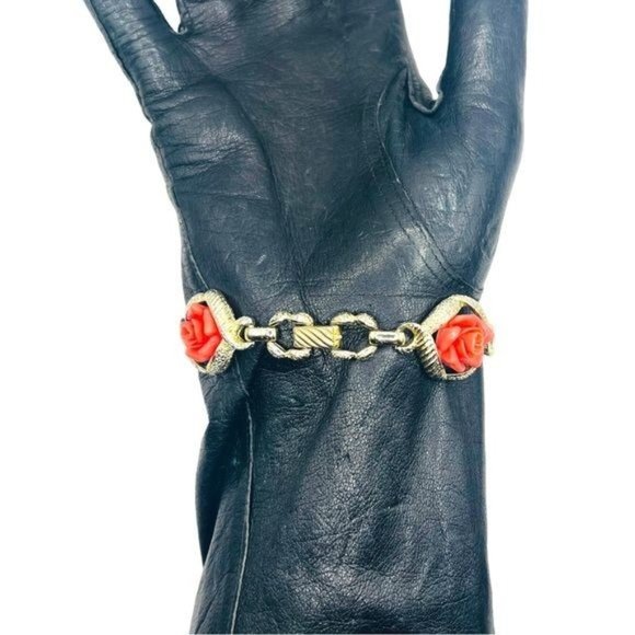 Mid Century Sarah Coventry Set Fashion 1960s Necklace and Bracelet Coral Roses - Picture 12 of 12